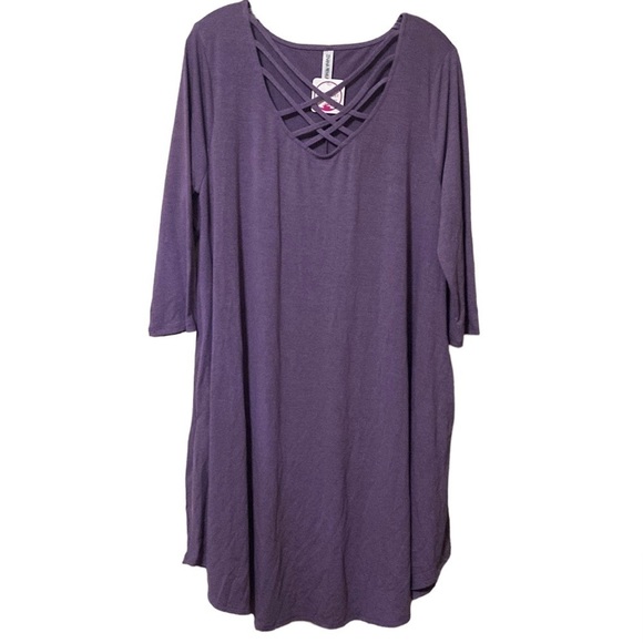 Purple dress with waffle neck detail and pockets 1XL - Picture 1 of 6